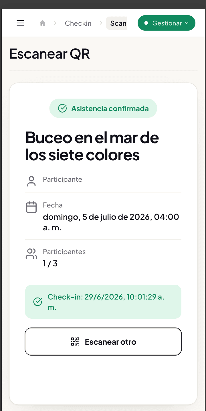 Asistencia confirmada en el celular tras leer el QR