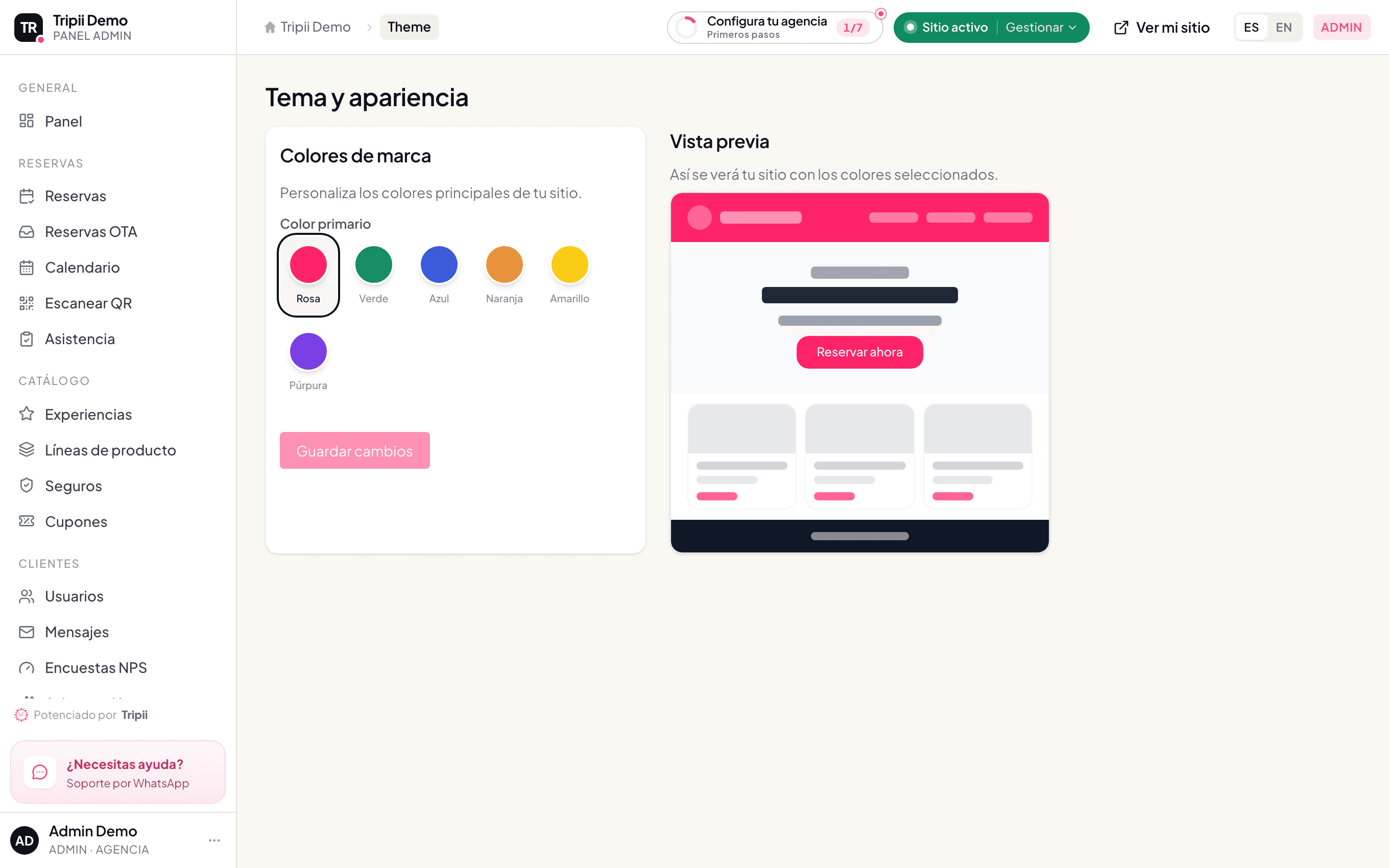 Editor de tema: tu marca en las fotos y los colores, con vista previa en vivo
